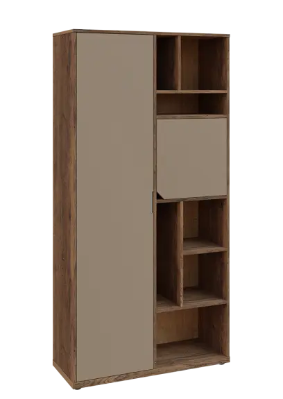 KSR6-83 L skříň šatní, 1x výsuvné ramínko, dvířka, niky, 2053x1022x400 mm, provedení levé, dub halifax cínový/latte